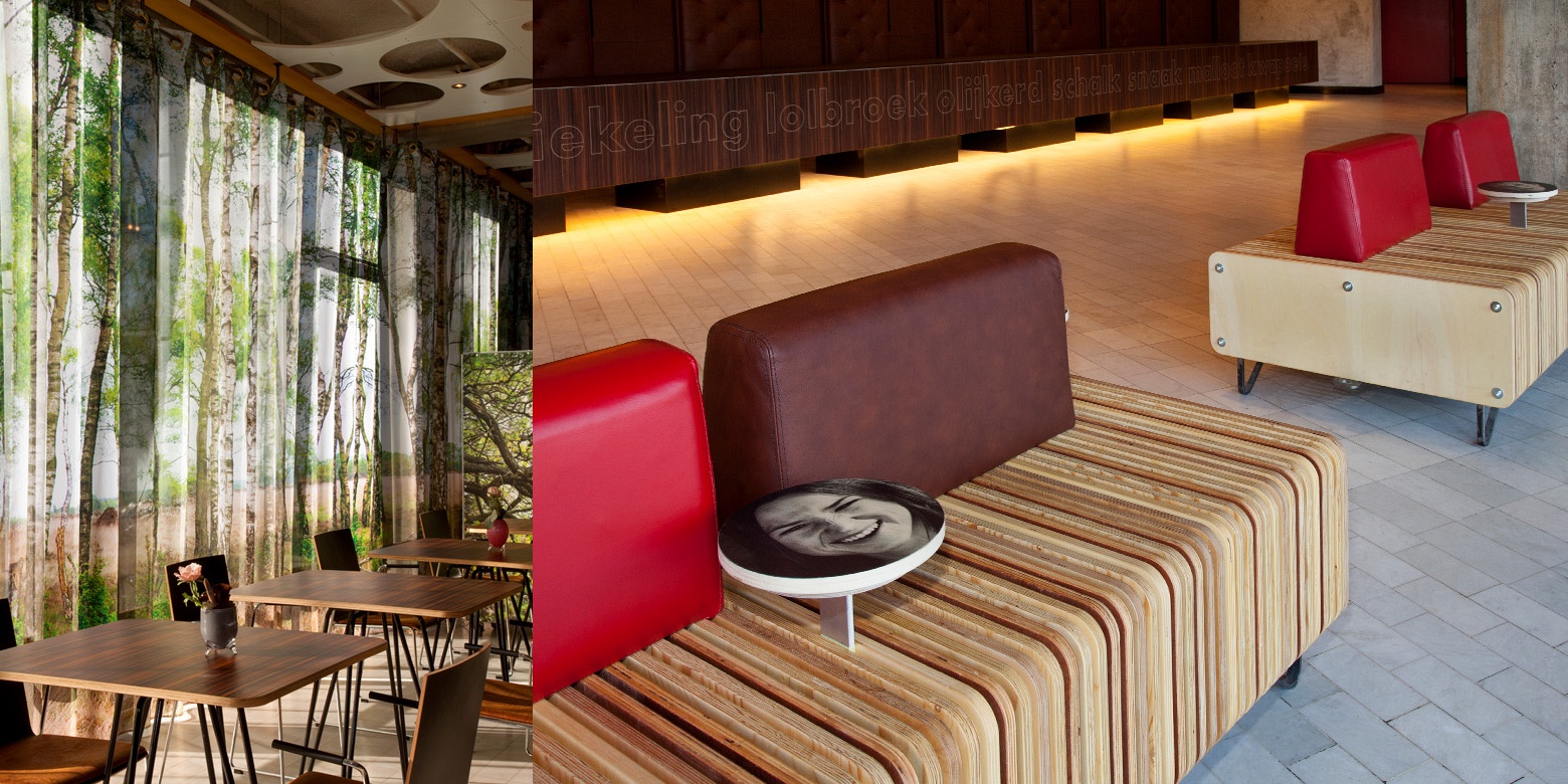 Maatschappelijk interieur van foyer en restaurant Theater Orpheus Apeldoorn